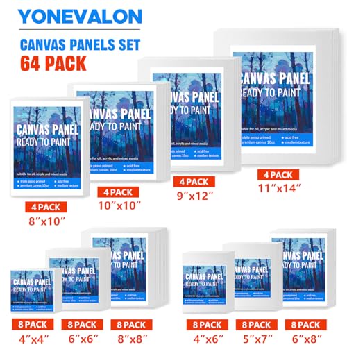 Canvas for Painting, 64 Pack Multi-Size Painting Canvas Board Art Supplies - size: 64pcs