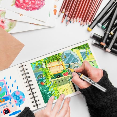 8.3x5.8 Sketch Book,Art Sketchbook for Drawing Pad,Mixed Media Sketchbook - color: TopSpiral-NatureWhite-Grey