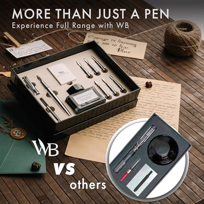 Wordsworth & Black Luxury Calligraphy Pen Set for Writing, 6 Nibs,Silver - color: Silver Chrome