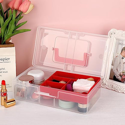 JUXYES Clear Art Craft Supply Storage Bin Sewing Box With Handle Lid - color: Red, size: 1 Pack