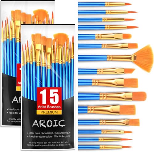 AROIC Acrylic Paint Brush Set, 30 pcs Nylon Hair Paint Brushes - size: 30pcs-blue