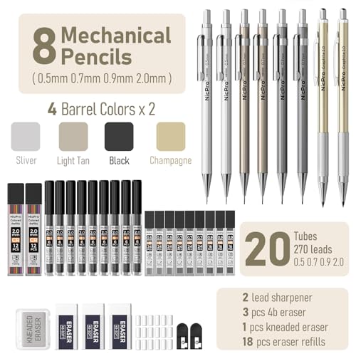 Nicpro 37PCS Metal Mechanical Pencil Set with 33PCS Aesthetic Highlighter and Gel Pen set