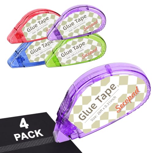 Secopad Scrapbook Tape, Glue Tape for Crafts, 4 Pack, Clear Colored Shell - color: Clear Colored Shell