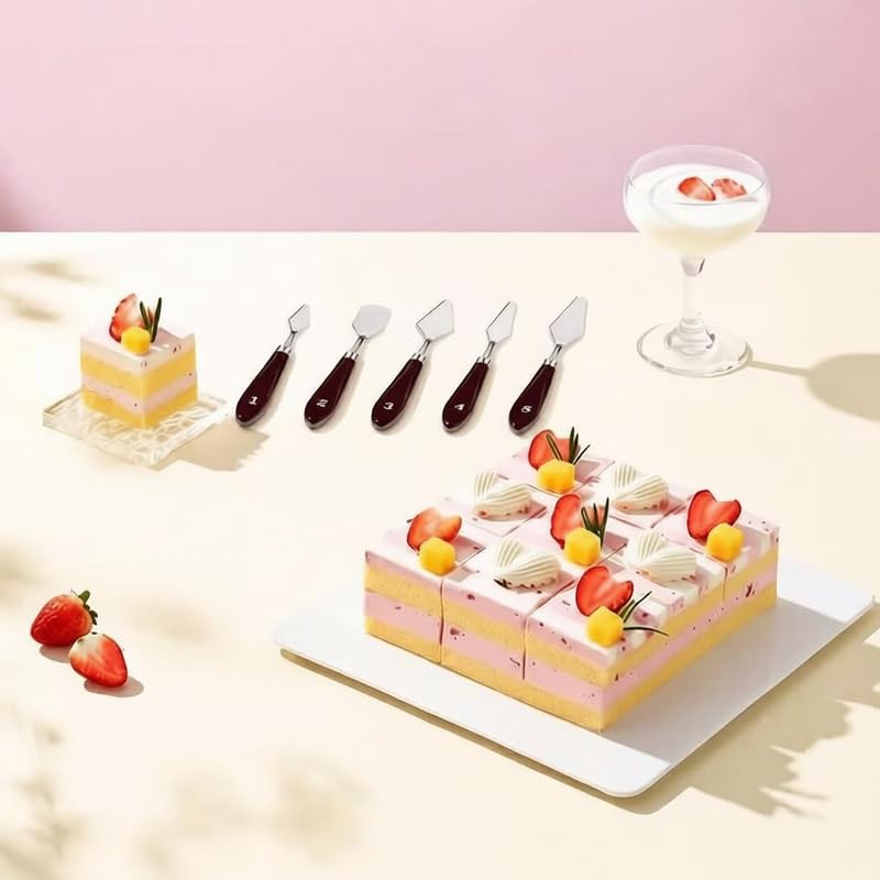 5 Pcs Cake Cream Spatula Set, Stainless Steel Offset Palette Knife for Baking Pastry, Cake Leveler, Frosting, Fondant, Chocolate, and Oil Painting Color Mixing Tool
