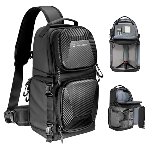 K&F CONCEPT Hardshell Camera Sling Bag, 10L EVA Case with Tripod Holder - color: Hardshell-black, size: Large
