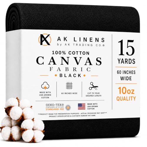 AK TRADING CO. | Premium 10oz Black Cotton Duck Canvas Fabric | Heavyweight | 60'' Wide | Arts & Crafts, Upholstery, Home Projects - 15 Yards - color: Black, size: 15 YARDS