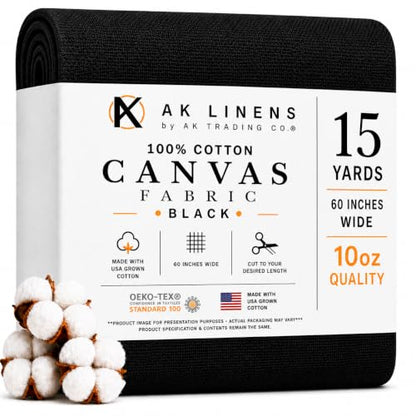 AK TRADING CO. | Premium 10oz Black Cotton Duck Canvas Fabric | Heavyweight | 60'' Wide | Arts & Crafts, Upholstery, Home Projects - 15 Yards - color: Black, size: 15 YARDS