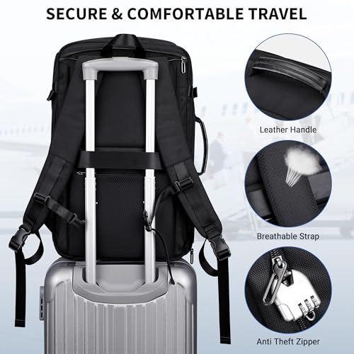 WITZMAN Travel Backpack for Men 35L TSA Friendly Flight Approved - color: Black