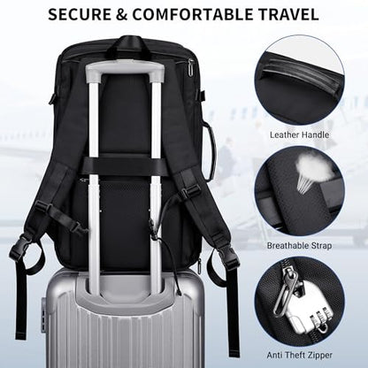 WITZMAN Travel Backpack for Men 35L TSA Friendly Flight Approved - color: Black