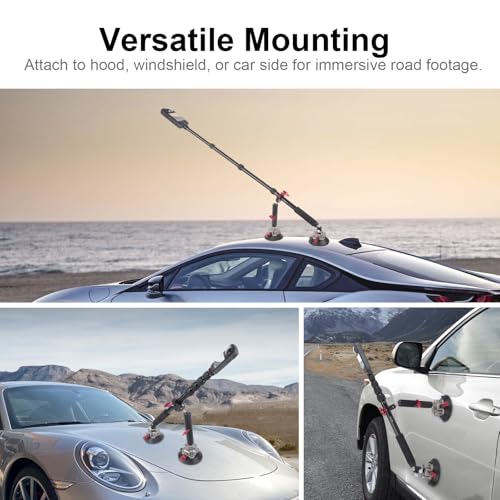 Suction Car Mount for lnsta36O,Versatile Camera Suction Cup Car Mount Kit with 1/4" & 3/8" Mounting Holes, Selfie Stick & Super Clamp, 4.5in Camera Suction Cup for GoPr0,DJI Osmo Action,JC022