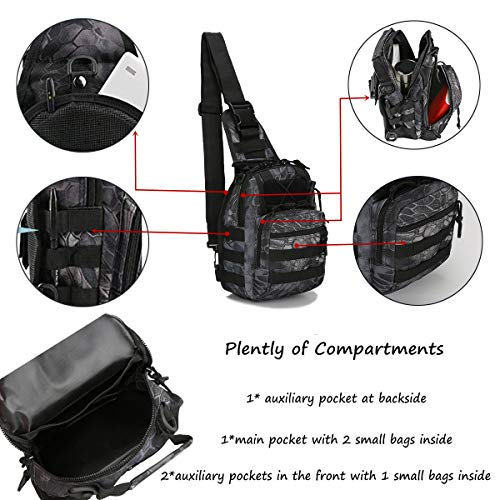 Tactical Shoulder Sling Bag Small Outdoor Chest Pack Backpack for Men Traveling, Trekking, Camping, Sling Backpack - color: Pythons Grain Black