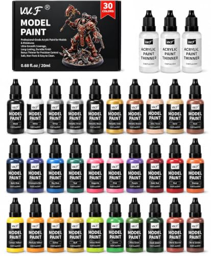VVF 30 Colors Model Paint Set, Ready to Use Acrylic Miniature Paint - color: 30 Colors with 3 Thinner