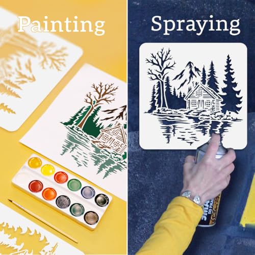 Cabin Tree Stencil, Forest Reusable Painting Template - style: Forest