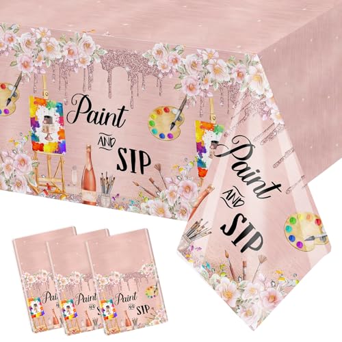 MEHOFOND Paint and Sip Decorations Tablecloth 3 Pack 54x108 Inch