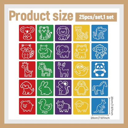 CUTHOLLOW 25 PCS Cartoon Animals Painting Shape Stencils Sets - style: Cartoon animals