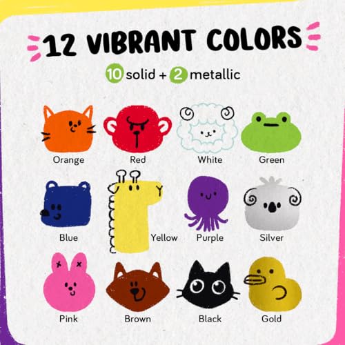 12 Tempera Paint Sticks for Kids & Toddlers - Washable Paint, Quick Dry - color: 12 Thin
