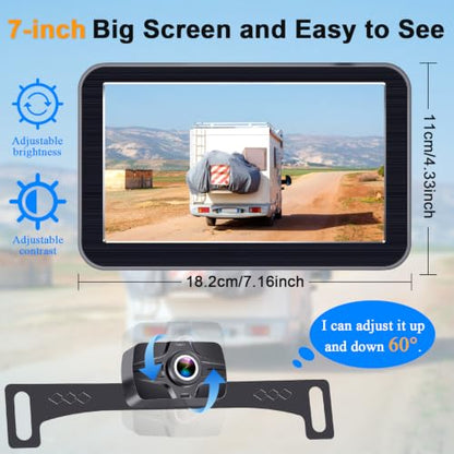 HD 1080P 7 Inch Wireless Backup Camera for Truck: 15-Min Easy to Install - size: 7'' + License Plate Camera