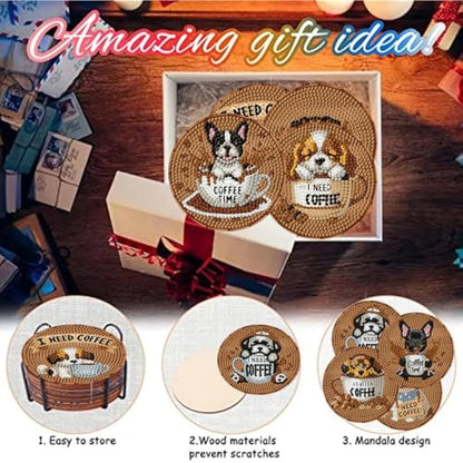 8 Pack Diamond Art Coasters,Coffee Dog Diamond Painting Coasters Kits - color: Coffee Dog Coasters