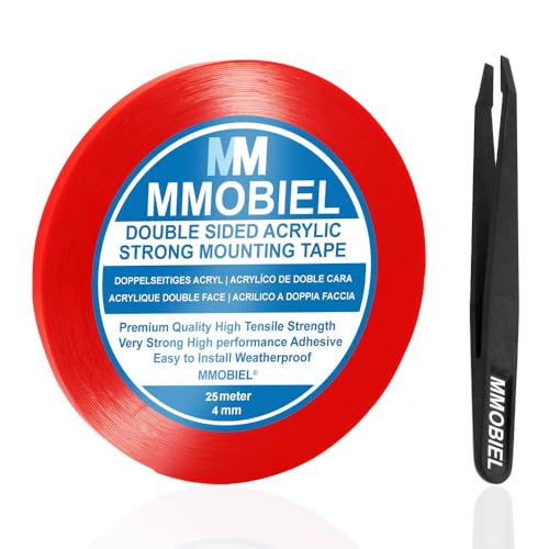 MMOBIEL Clear Double Sided Acrylic Tape 4mm 25m (82ft) Heavy Duty Mounting Adhesive Strip with Red Liner – Transparent, Removable, Weatherproof for Auto, Wall, Screen Repair - size: 4 mm
