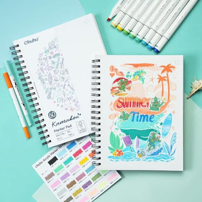 Ohuhu 7"x10" Double-Sided Bleedproof Marker Pad Art Sketchbook 60 Sheets - size: 7" x 10”