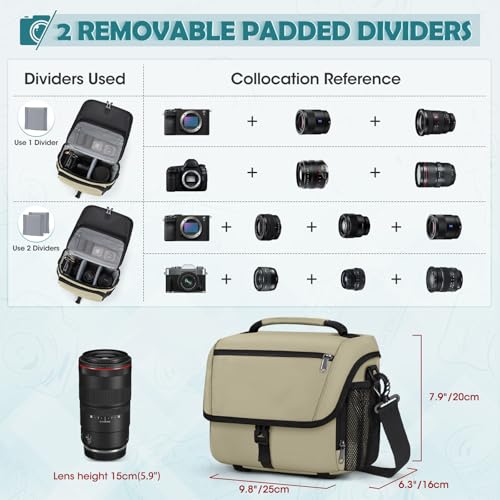 RAINSMORE Camera Bag, DSLR SLR Mirrorless Camera Case for Photographer - color: Khaki