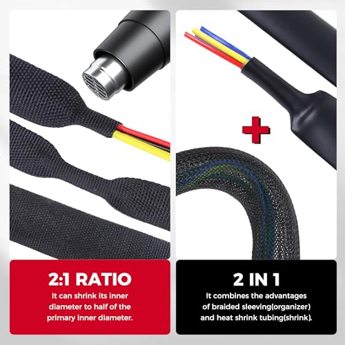 2 in 1 Braided Heat Shrink Tubing Wire Wrap Coed Protect 1"-22FT - size: 1"(25mm), style: 22FT