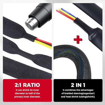 2 in 1 Braided Heat Shrink Tubing Wire Wrap Coed Protect 1"-22FT - size: 1"(25mm), style: 22FT