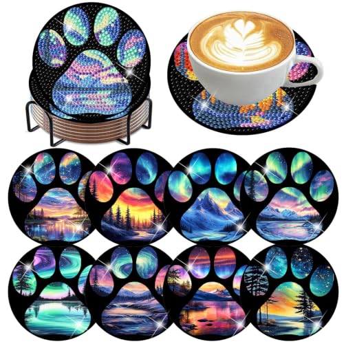 ijbnhd 8 Pcs Aurora Diamond Art Coasters Kits with Holder 4X4 Inch - color: Aurora-1