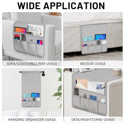 Remote Control Holder for Armchair Caddy, Remote Holder with 5 Pockets - color: LightGray, size: 35"x18"