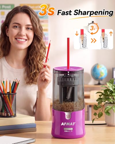 AFMAT Electric Pencil Sharpener, Plug-in Pencil Sharpener for 6-12mm Pencil - color: Purple