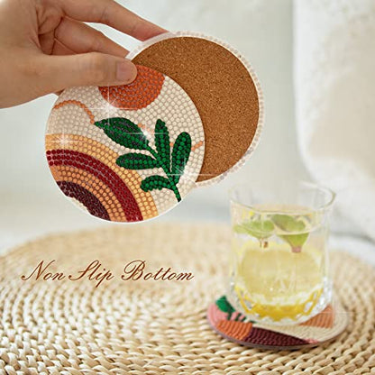 Temlum 6pcs Diamond Art Coasters Kits for Adults with Holder, Plants - color: Plants Coasters With Holder