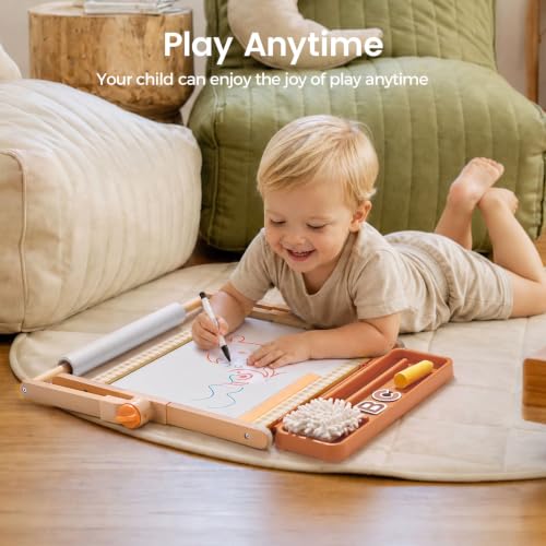 Tiny Land Tabletop Kids Art Easel, 5-Level Magnetic Drawing Board - color: Oatmeal