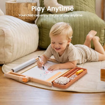 Tiny Land Tabletop Kids Art Easel, 5-Level Magnetic Drawing Board - color: Oatmeal
