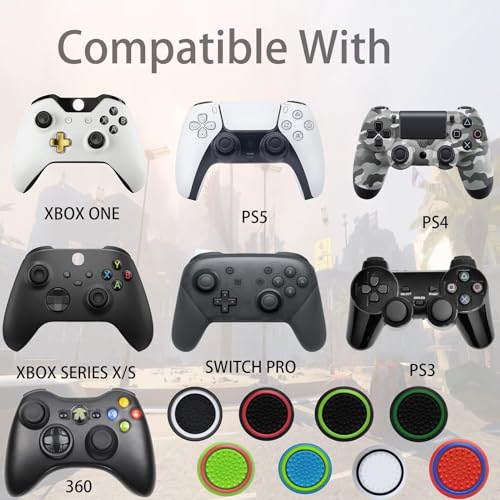 24PCS Non-Slip Silicone Analog Joystick Thumb Stick Grip Caps for PS2, PS3, PS4, PS5, Xbox One, Xbox Series X/S, Xbox 360, Switch Pro Controller (Black&White)
