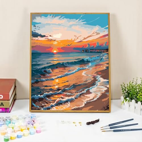QUITEDEW Paint by Numbers Kits for Adults Seaside,16x20 Inch - color: B1-sunset