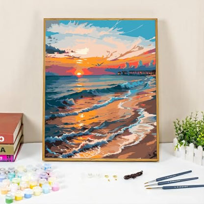 QUITEDEW Paint by Numbers Kits for Adults Seaside,16x20 Inch - color: B1-sunset