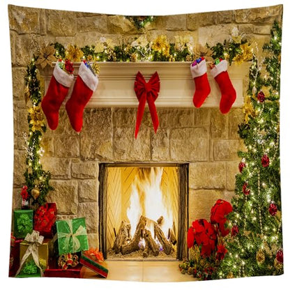 8x8Ft Christmas Themed Fireplace Vinyl Photography Backdrop Photo Background Studio Prop - size: 8X8Ft