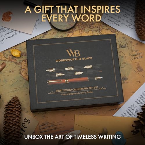 Wordsworth & Black Luxury Bamboo Cherry Calligraphy Pen Set, 6 Nibs - color: Cherry Wood