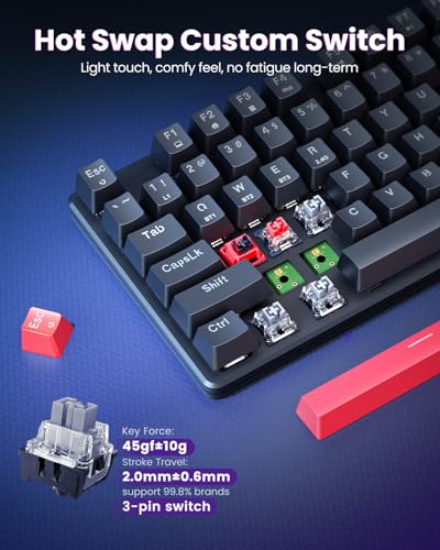 Redragon K671KS Wireless Mechanical Gaming Keyboard, Tri Mode BT/2.4G/USB-C Hot Swappable Custom Keyboard, RGB Backlit Computer Gaming Keyboards, PBT Keycaps, Programmable for PC/Tablet/MAC - color: Deep Black