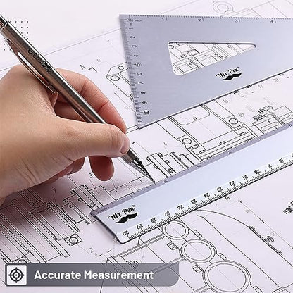 Mr. Pen- Metal Geometry Kit, 4 Pack, 45° & 30°/60° Set Squares - color: Periwinkle Gray