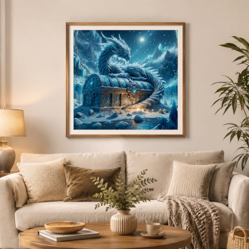 PINFFSHU Dragon Diamond Art Kits for Adults - Fantasy Round Full Drill - color: Ice Dragon