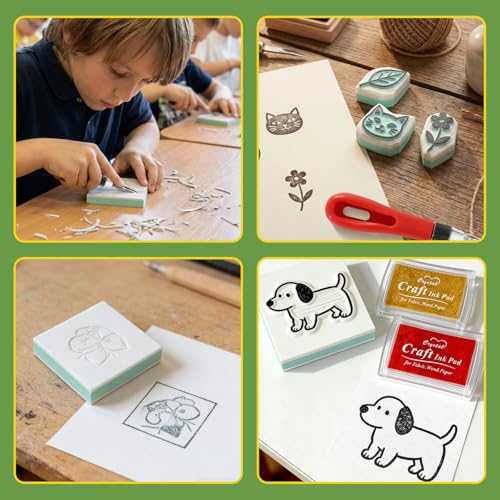 12pcs 2"x2" Rubber Carving Blocks, Linoleum Block Stamp Making Kit for Beginners - DIY Stamp Making, Printmaking Crafts (White & Green) - color: 12pack, size: 2"x2"