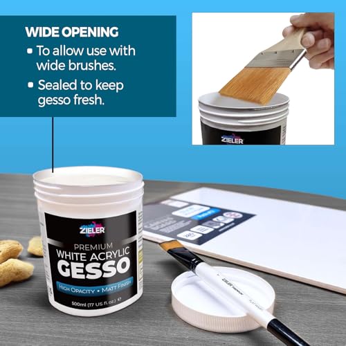 Zieler® Premium White Acrylic Gesso, Matte Finish, 500ml Jar