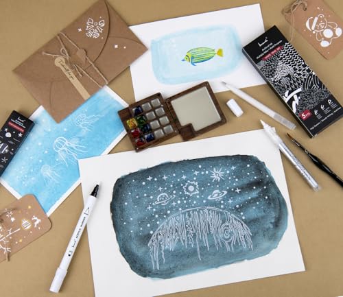 Brusarth White Pens Set, White Gel Pens, Dual-Tip Acrylic Paint Pen