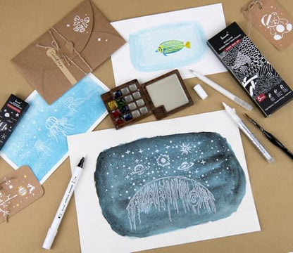 Brusarth White Pens Set, White Gel Pens, Dual-Tip Acrylic Paint Pen