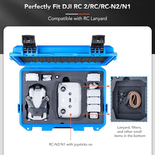 Lykus Titan MM410 Waterproof Hard Case (Blue) for DJI Mini 4 Pro/Mini 3/Pro and DJI RC 2/RC/RC-N2/N1, Support 7 batteries and RC lanyard [CASE ONLY] - color: Blue