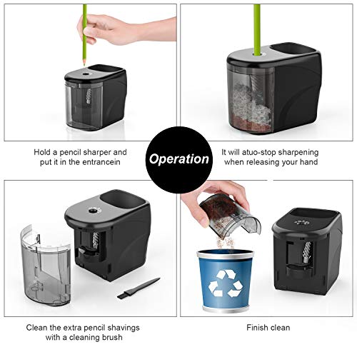 Electric Pencil Sharpener Heavy-Duty Helical Blade for 6-8mm Pencils Black - color: Black