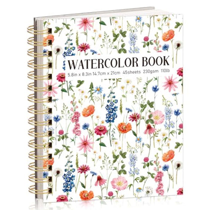 A5 Watercolor Paper Pad, 45 Sheets, 230gsm Cold Press 5.8"X8.3"