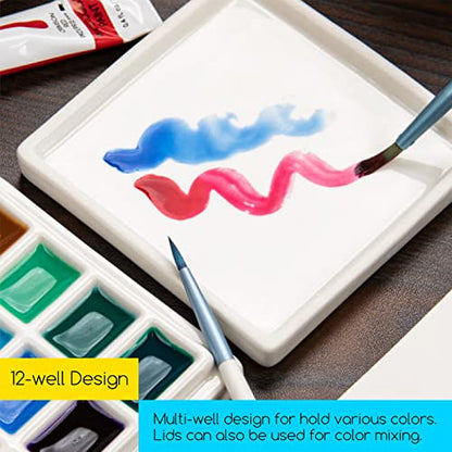 MEEDEN 3 Pack Ceramic Palettes with Cover: 12-Well Mixing Tray - size: 12-well (3 pcs)