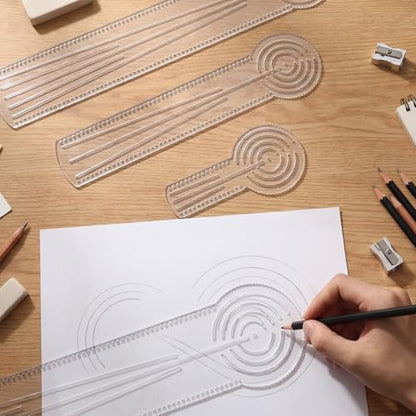 4 Pcs 3-in-1 Mandala Ruler Tool with Holes 4 Size Mandala Dot Art Circle Maker Compass Protractor Straight Dotting Ruler for DIY Drawing Stencil Art Geometric Projects